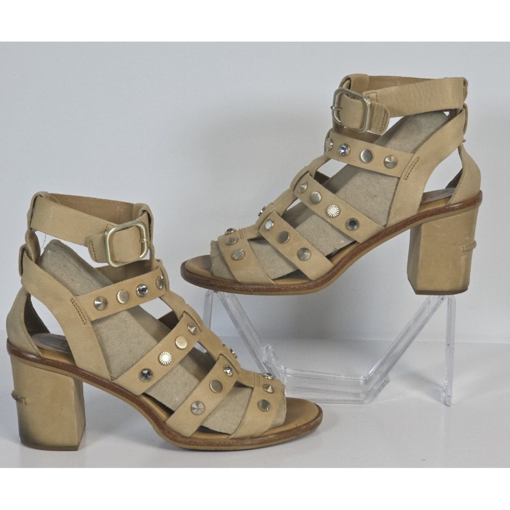 Ugg Macayla Studded Bling Heel Beige Leather Gladiator Sandal‎ Women Size 7.5